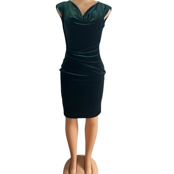 Vince Camuto Womens Velvet Midi Bodycon Dress Green - Picture 2 of 9